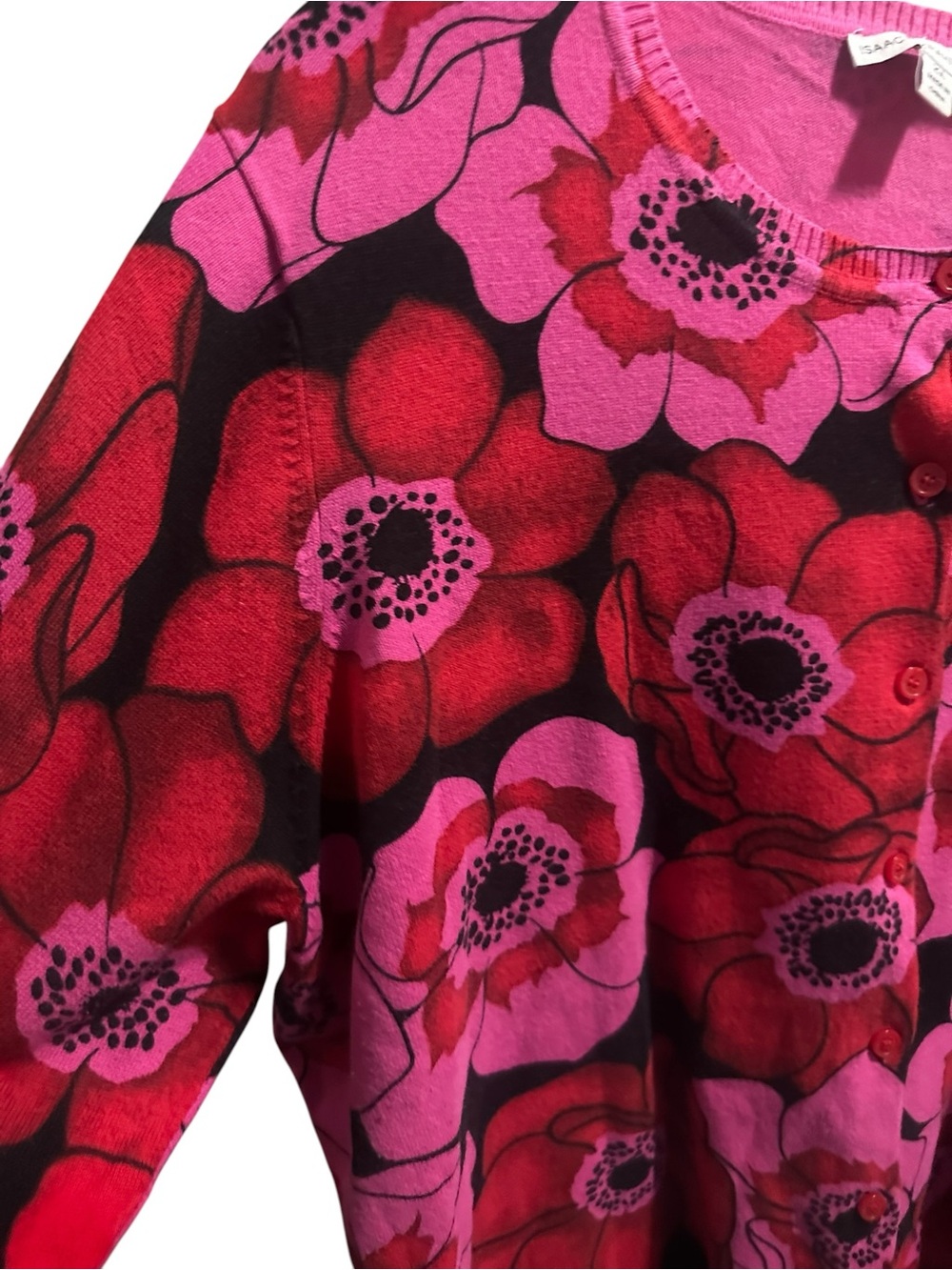 Isaac Mizrahi Vibrant Pink & Red Floral Long Sleeve Top - Picture 4 of 6